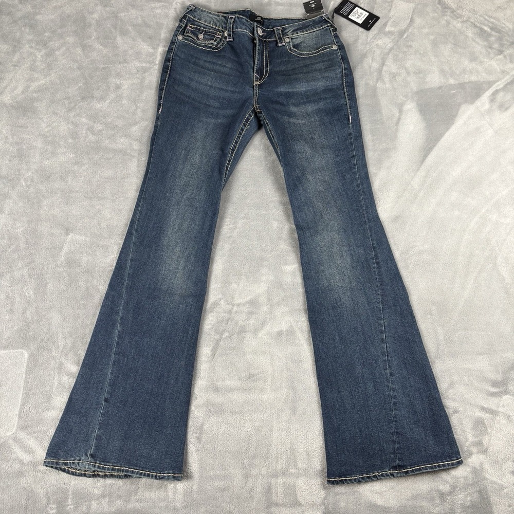 True Religion Jeans Womens Joey Flare Big T Pink Flap Pocket Y2K 30x32‎ NWT